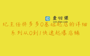纪主任拼多多0基础起店的详细系列从0到1快速起爆店铺