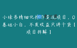 小绿书精细化操作变现项目，0基础小白，不发收益只讲干货【项目拆解】