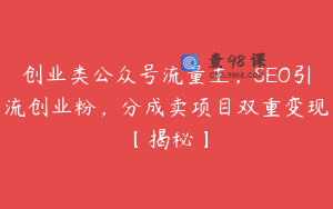 创业类公众号流量主，SEO引流创业粉，分成卖项目双重变现【揭秘】