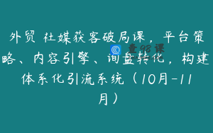 外贸 社媒获客破局课，平台策略、内容引擎、询盘转化，构建体系化引流系统（10月-11月）