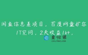 闲鱼信息差项目，百度网盘扩容1T空间，2天收益1k+，