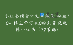 小红书捞金计划训练营 粉丝10w+博主带你从0粉到变现玩转小红书（72节课)
