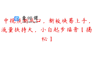 中视频新风口，新板块易上手，流量扶持大，小白起步福音【揭秘】