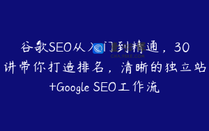 谷歌SEO从入门到精通，30讲带你打造排名，清晰的独立站+Google SEO工作流