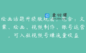 绘画话题升级版玩法，包含：文案、绘画、视频制作、账号运营，可入驻视频号赚流量收益