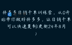 拼多多日销千单训练营，从0开始带你做好拼多多，让日销千单可以快速复制(更新24年8月)