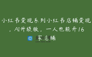 小红书变现系列小红书店铺变现，AI升级版，一人也能开16家店铺