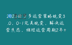 2024拼多多运营策略蜕变3.0，0-1完美蜕变，解决运营焦虑，缩短运营周期2年+