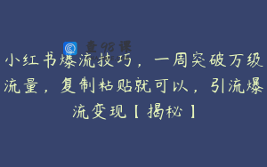 小红书爆流技巧，一周突破万级流量，复制粘贴就可以，引流爆流变现【揭秘】