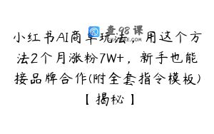 小红书AI商单玩法，用这个方法2个月涨粉7W+，新手也能接品牌合作(附全套指令模板)【揭秘】