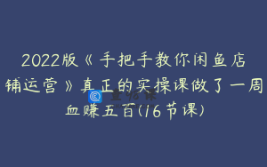 2022版《手把手教你闲鱼店铺运营》真正的实操课做了一周血赚五百(16节课)