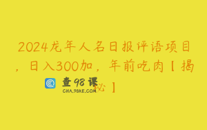 2024龙年人名日报评语项目，日入300加，年前吃肉【揭秘】