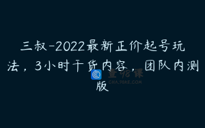 三叔-2022最新正价起号玩法,3小时干货内容,团队内测版