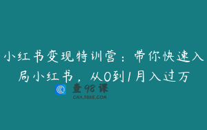 小红书变现特训营：带你快速入局小红书，从0到1月入过万