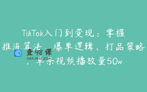 TikTok入门到变现：掌握推流算法、爆单逻辑、打品策略，单条视频播放量50w