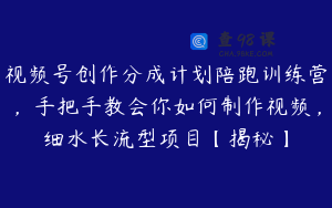视频号创作分成计划陪跑训练营，手把手教会你如何制作视频，细水长流型项目【揭秘】