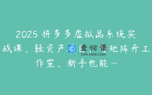 2025 拼多多虚拟品系统实战课，轻资产项目，可矩阵开工作室，新手也能…