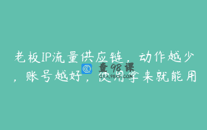 老板IP流量供应链，动作越少，账号越好，使用拿来就能用