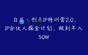 白龙·创业IP特训营2.0，IP合伙人掘金计划，做到年入50W