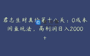 君志生财真经第十八关：0成本闲鱼玩法，高利润日入2000+