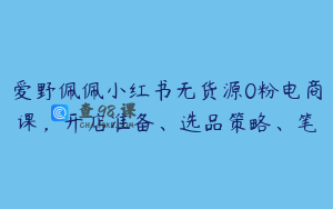 爱野佩佩小红书无货源0粉电商课，开店准备、选品策略、笔