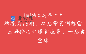 TikTok Shop本土+跨境第16期，双店带货训练营，出海抢占全球新流量，一店卖全球