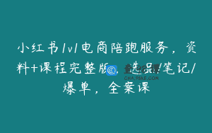 小红书1v1电商陪跑服务，资料+课程完整版，选品/笔记/爆单，全案课