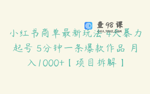 小红书商单最新玩法 4天暴力起号 5分钟一条爆款作品 月入1000+【项目拆解】