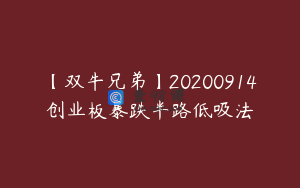 【双牛兄弟】20200914创业板暴跌半路低吸法