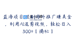 蓝海项目!短剧海外推广赚美金，利用AI混剪视频，轻松日入300+【揭秘】