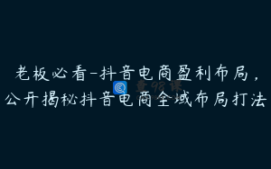 老板必看-抖音电商盈利布局,公开揭秘抖音电商全域布局打法