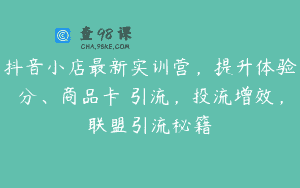 抖音小店最新实训营，提升体验分、商品卡 引流，投流增效，联盟引流秘籍