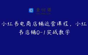 小红书电商店铺运营课程，小红书店铺0-1实战教学
