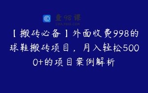 【搬砖必备】外面收费998的球鞋搬砖项目，月入轻松5000+的项目案例解析