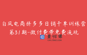 白凤电商拼多多日销千单训练营第31期-微付费带免费流玩