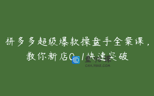 拼多多超级爆款操盘手全案课，教你新店0-1快速突破