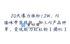 20天爆力涨粉1.2W，AI猫咪带货视频，加上AI产品种草，变现能力杠杠的【揭秘】