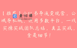 【推荐】小红书导流变现营，公域导私域，适用多数平台，一线实操实战团队总结，真正实战，全是细节！