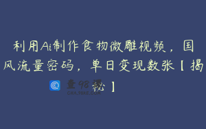 利用Ai制作食物微雕视频，国风流量密码，单日变现数张【揭秘】