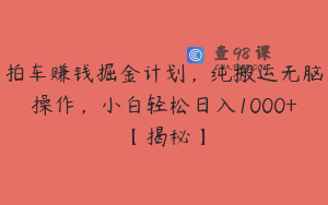 拍车赚钱掘金计划，纯搬运无脑操作，小白轻松日入1000+【揭秘】