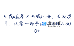 车载u盘暴力私域玩法，长期项目，仅需一部手机实现日入300+