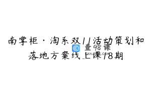南掌柜·淘系双11活动策划和落地方案线上课18期