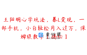 王阳明心学玩法,暴L变现,一部手机,小白轻松月入过万,保姆级教学【揭秘】