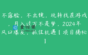 不露脸，不出镜，玩转找茬游戏，月入过万不是梦，2024年风口爆发，抓住机遇【项目揭秘】