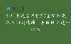 小红书运营课程2.0全新升级，从入门到精通，系统性吃透小红书
