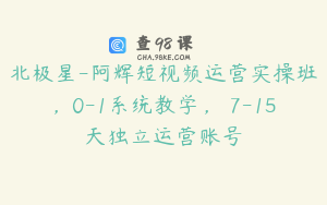 北极星-阿辉短视频运营实操班，0-1系统教学，​7-15天独立运营账号
