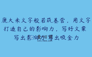 鹿大米文字般若筑基营，用文字打造自己的影响力，写好文案 写出影响力 写出吸金力