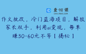 作文批改，冷门蓝海项目，解放家长双手，利用ai变现，每单赚30-60元不等【揭秘】