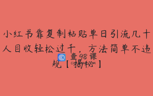 小红书靠复制粘贴单日引流几十人目收轻松过千，方法简单不违规【揭秘】