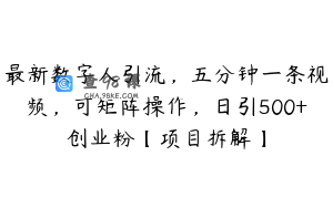 最新数字人引流，五分钟一条视频，可矩阵操作，日引500+创业粉【项目拆解】